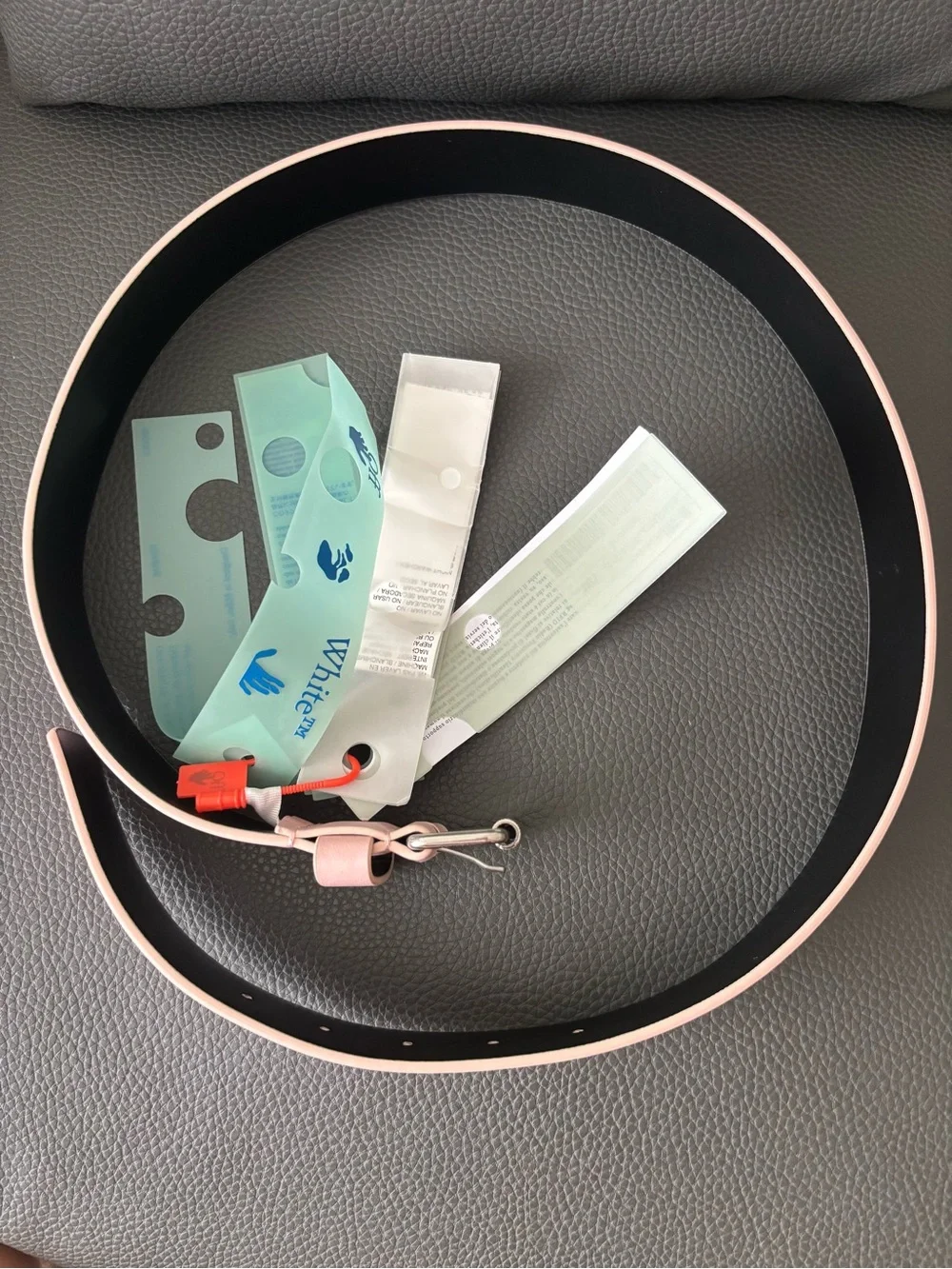 Off-White Pink and Black Leather Logo Belt